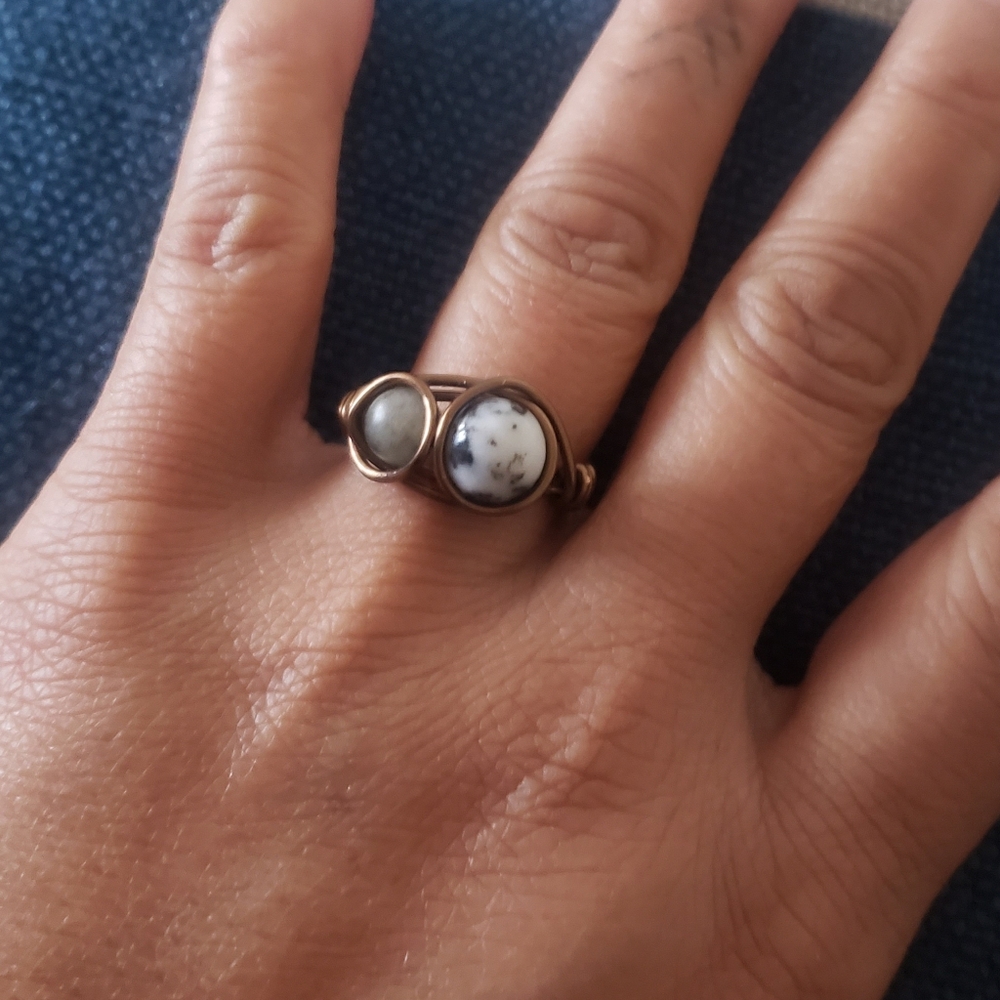 New Handmade Wire Wrapped Elegant Dual-Stone Ring